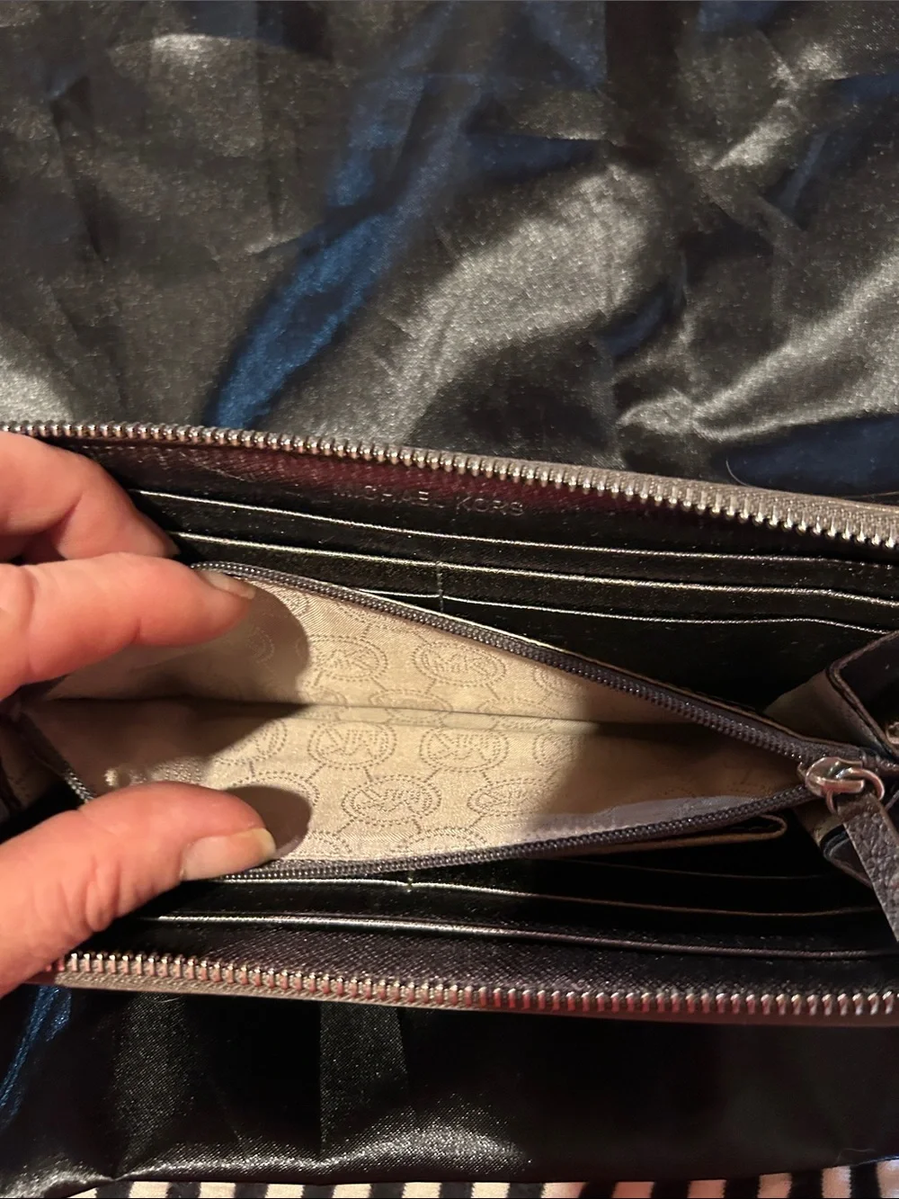 Michael Kors Metallic Brown Logo Zip Wallet with Gold Plate